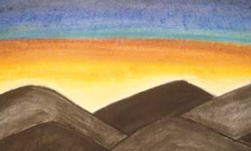Gemälde - Sonne geht hinter den dunklen Bergen auf